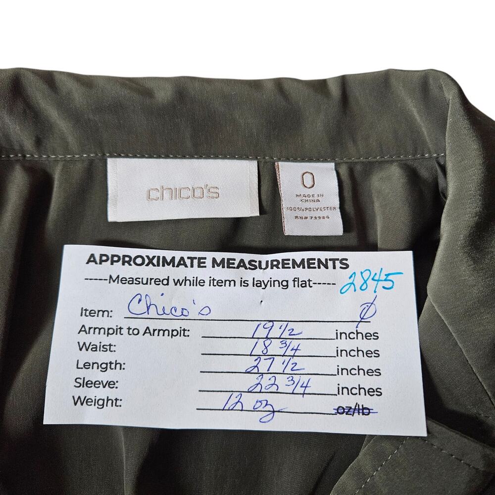 Chicos Utility Jacket 0 Small Green Button Front Coastal Military Chic Casual - Picture 15 of 16